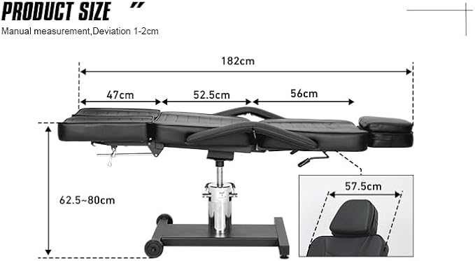 TATARTIST Hydraulic Tattoo Chair for Client Adjustable Tattoo Bed Portable Massage Table Solon Spa Chair Professional Tattoo Studio Equipment (Black)