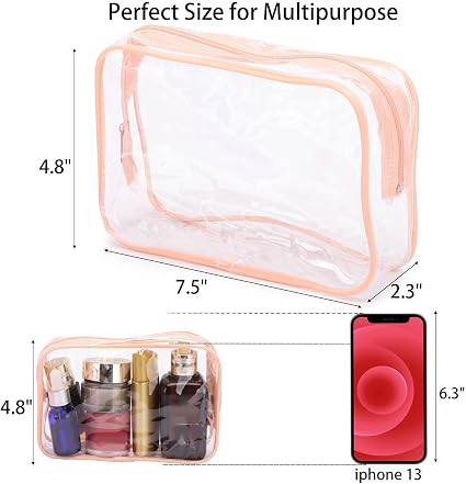 Tbestmax 10 Pcs Clear Cosmetic Bags Small Makeup Bags Portable Waterproof Travel Toiletry Bags Organizer Peach Pink, 7.5"x 4.8"x 2.3"